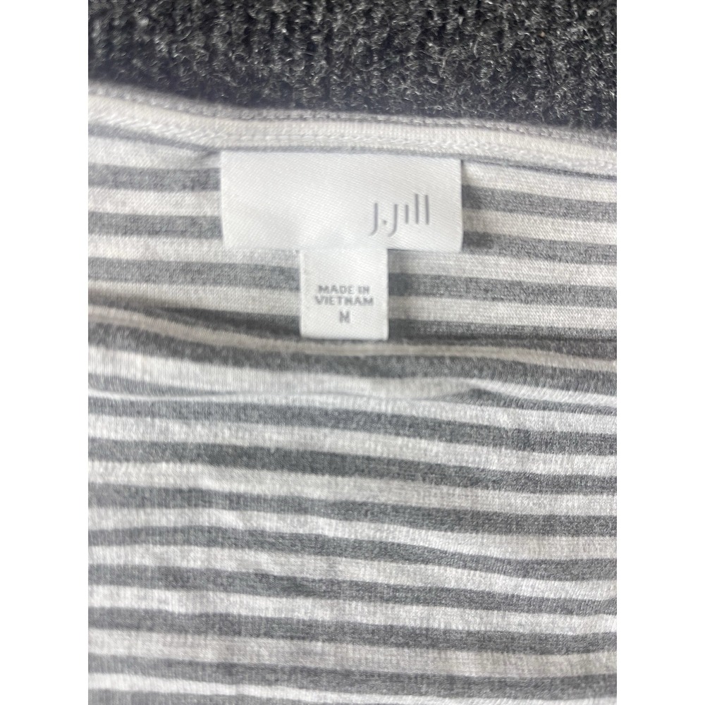 J Jill Dress Womens M Gray White Striped Knee Length Long Sleeve Pockets Tunic - Picture 2 of 5